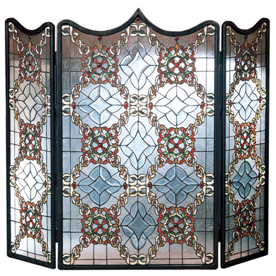 Stained Glass Fireplace Screen 44"W X 36"H Victorian Beveled Glass