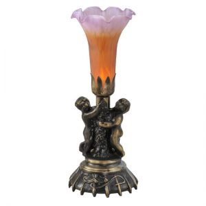 Brass Cherub Table Lamp 13"High Amber Purple Cherub Pond Lily Lamp