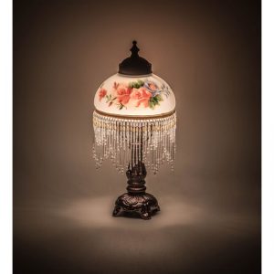Mini Lamp 13" High Rose Bouquet Fringed Glass Lamp Shade