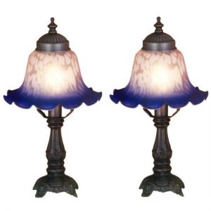Bedroom Side Table Lights Lamp Sets 12.5"H Bell Pink & Blue Mini Lamp - SET OF 2