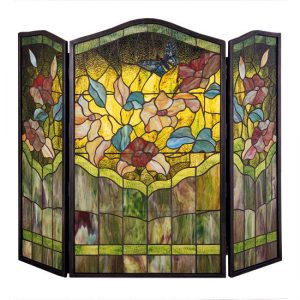 Stained Glass Fireplace Screen 40"W X 34"H Butterfly by Glenn Tiffany