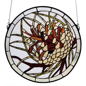 Nature Art - 17"W X 17"H Pinecone - Tiffany Stained Glass Window Panel