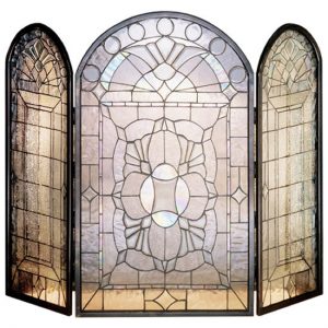 Stained Glass Fireplace Screen 40"W X 34"H Victorian Bevel Glass Glenn