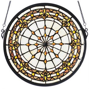 Round Stained Glass Window For Sale | 13" Round Fleur de Lis Medallion