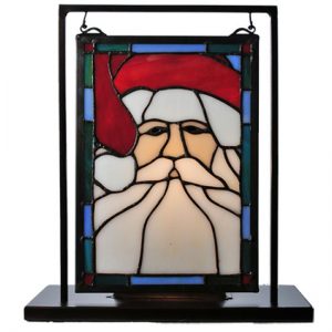 Xmas Home Decor - Small Stained Glass - 9.5" X 10.5" - Santa Head Light