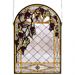Great Art - Grape Diamond Trellis - Tiffany Stained Glass Window Panel
