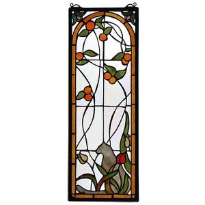 Cat Lover Art - 9" X 25" Cat Tulips - Tiffany Stained Glass Window Panel