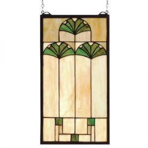 Handmade - 11"W X 20"H Ginkgo Tiffany Style Stained Glass Window