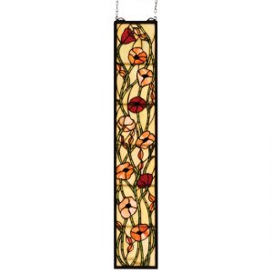 Flower Art - Poppy Floral Design - Tiffany Stained Glass Window Panel