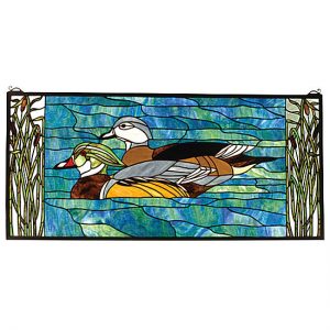 Wildlife Stained Glass - Wood Ducks - Horizontal Stained Glass Window