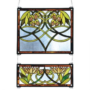 2 Stained Glass Windows Water Lily Design Tiffany Style Mosaic