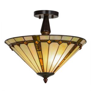 Amber Glass Semi Flush Mount Light Tiffany Style Ceiling Lamps