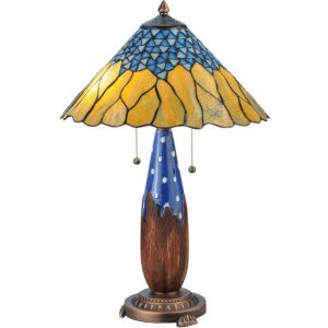 Art Deco Helena Blue Mosaic Table Lamp Tiffany Style Stained Art Glass