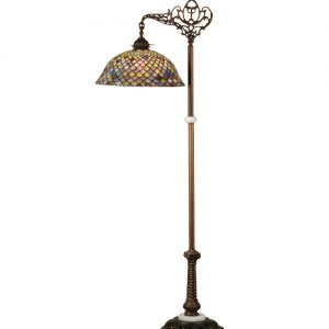 Beige Mosaic Bridge Arm Floor Lamp Tiffany Style Stained Glass Lighting
