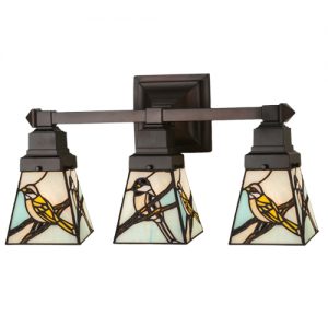 Bird Theme 3 Light Wall Sconce Tiffany Style Stained Glass Lighting Decor