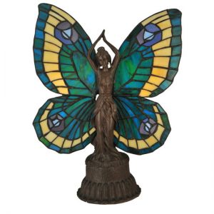 Butterfly Table Lamp Green Lighting for Tiffany Style Stained Glass Decor