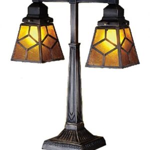 Craftsman Double Head Desk Lamp Stained Art Glass Lighting