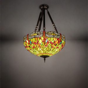 Dragonfly Semi Flush Mount Lighting Fixture Tiffany Style Stained Glass