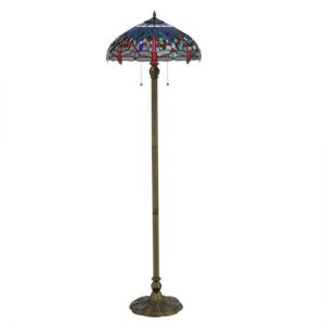 Dragonfly Shade Standing Lamps With Colorful Glass Shades
