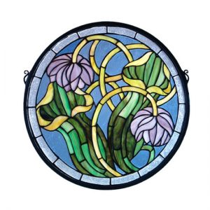 Flowers in Round Stained Glass Window Panel Hangings Home Decor