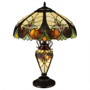 French Country Lighted Base Table Lamps Tiffany Style Stained Glass