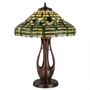 Green Leaves Table Lamp Art Deco Tiffany Style Stained Glass