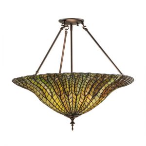 Lotus Leaf Design Semi Flush Mount Light Tiffany Style Ceiling Lamps