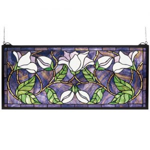 Magnolia With White Flowers Decor Stained Glass Hanging Window Panel