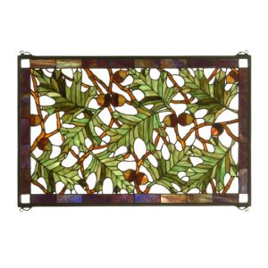 Oak Leaf Rustic Hanging Decor Stained Glass Window Panel Hangings