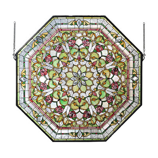 Octagon Stained Glass Window Floral Tiffany Style