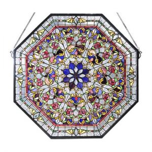 Octagon Stained Glass Window Victorian Flowers Tiffany Style