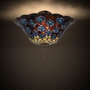 Peacock Flush Mount Ceiling Light Fixtures Tiffany Style Stained Glass