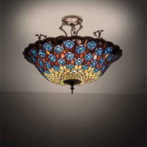 Peacock Semi Flush Mount Lighting Tiffany Style Stained Glass