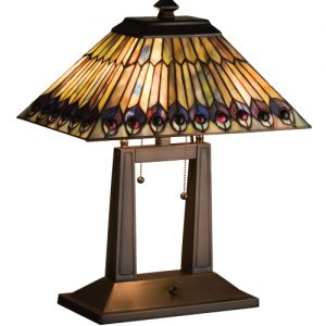 Peacock Shade Desk Lamp For Office Tiffany Style Stained Glass
