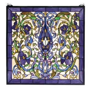 Purple Flowers Stained Glass Windows Design Tiffany Style Mosaic