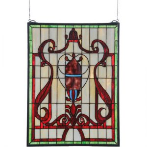 Red Baroque Stained Glass Window Tiffany Style Mosaic Hanging Decor