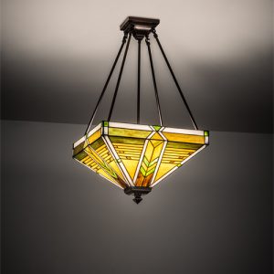 Square Semi Flush Mount Lighting Fixture Tiffany Style Stained Glass
