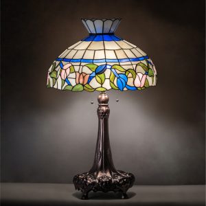 Stained Glass Table Lamp Blue Rose Vine Home Decor Lighting