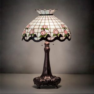 Stained Glass Table Lamp Burgundy Rose Home Decor Lighting