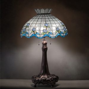 Stained Glass Table Lamp Rose Blue Ice Home Decor Lighting