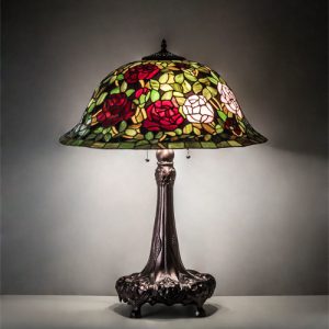 Stained Glass Table Lamp Rose Bush Home Decor Lighting