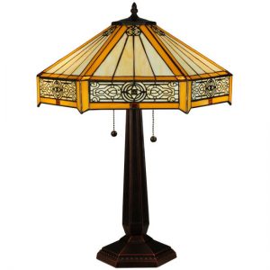 Table Lamp with Hexagon Lamp Shade Stained Glass Tiffany Style
