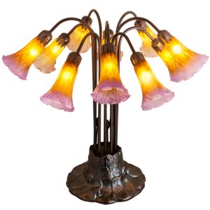 Tiffany Pond Lily Lamps 10 Light Amber Purple Favrile Glass Lighting
