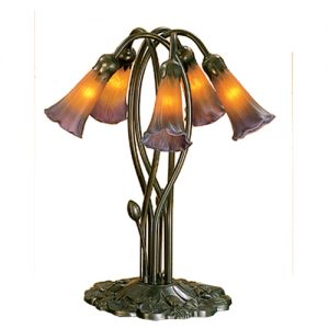 Tiffany Pond Lily Lamps 5 Light Amber Purple Favrile Glass Lighting