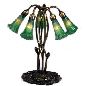 Tiffany Pond Lily Lamps 5 Light Green Favrile Glass Lighting