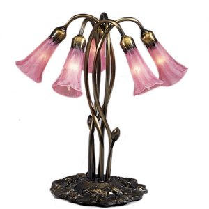 Tiffany Pond Lily Lamps 5 Light Pink Favrile Glass Lighting