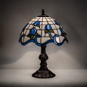 Tiffany Style Blue Rose Lamp Small Lighting for Home Decor