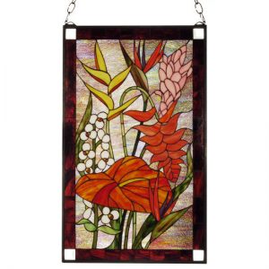 Tropical Flower Wall Decor Stained Glass Hanging Decor Window Panel
