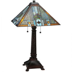 Turquoise Arrowhead Table Lamps Tiffany Style Stained Art Glass Shades