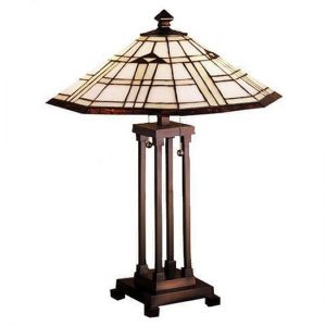 White and Brown Geometric Table Lamp Stained Glass Tiffany Style
